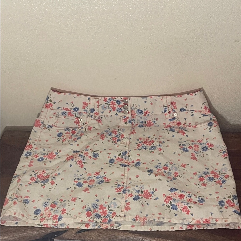 LOFT Floral Mini Skirt Pink Blue Botanical Size 14 - Picture 6 of 13